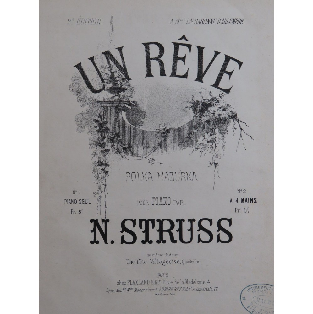 STRUSS N. Un Rêve Polka Mazurka Piano ca1860