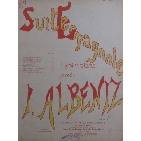 ALBENIZ Isaac Suite Espagnole No 5 Asturias Piano ca1900