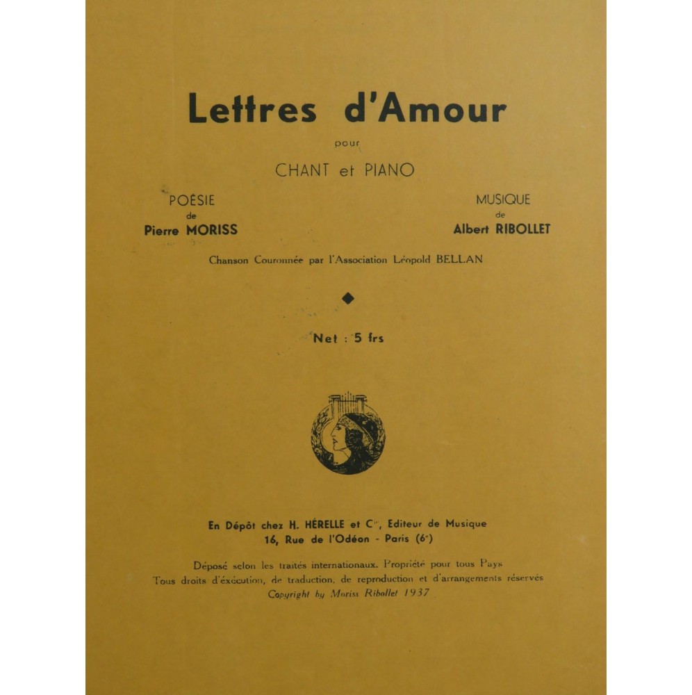RIBOLLET Albert Lettres D'Amour Chant Piano 1937