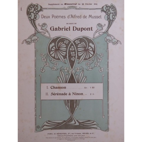 DUPONT Gabriel Chanson Chant Piano 1911