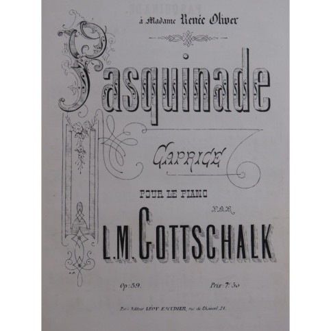 GOTTSCHALK L. M. Pasquinade Piano ca1870