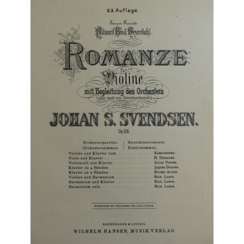 SVENDSEN Johan S. Romanze Violon Piano ca1897