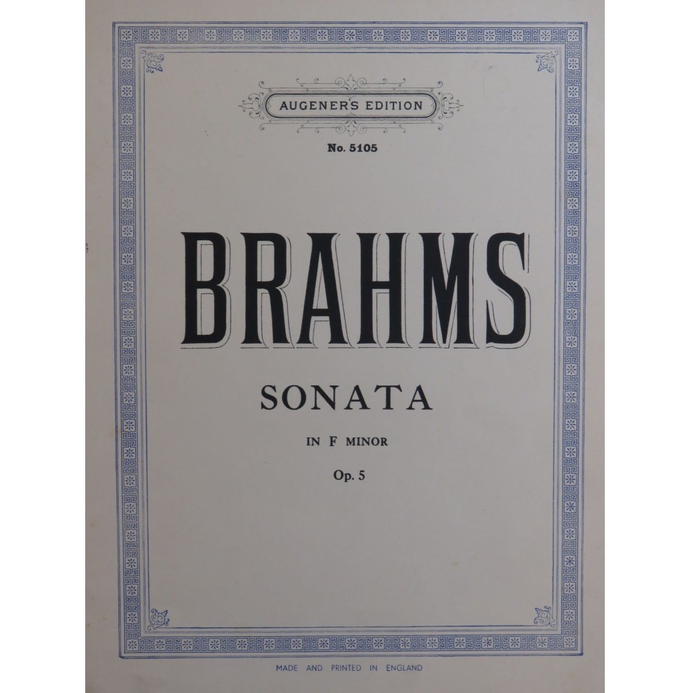 BRAHMS Johannes Sonata In F Minor Op. 5 Piano