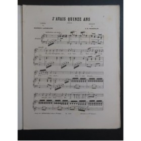 WEKERLIN J. B. J'avais quinze ans Chant Piano ca1877