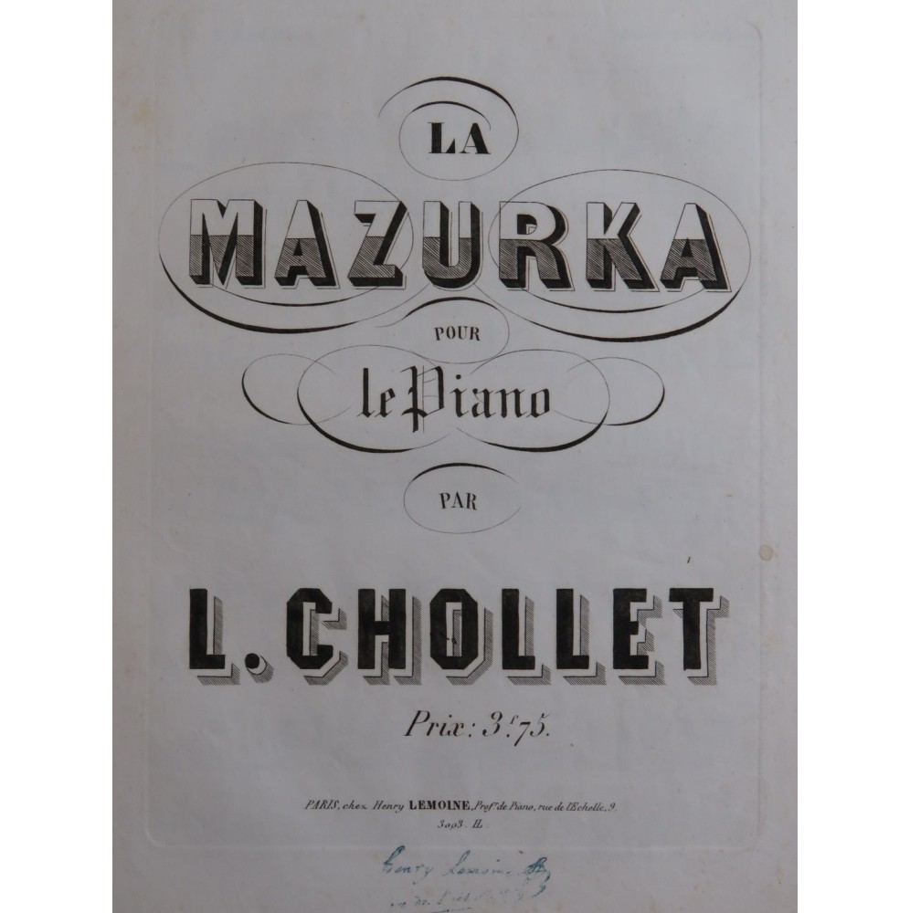 CHOLLET Louis La Mazurka Piano ca1845