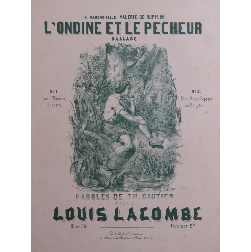 LACOMBE Louis L'Ondine et le Pêcheur Chant Piano ca1895