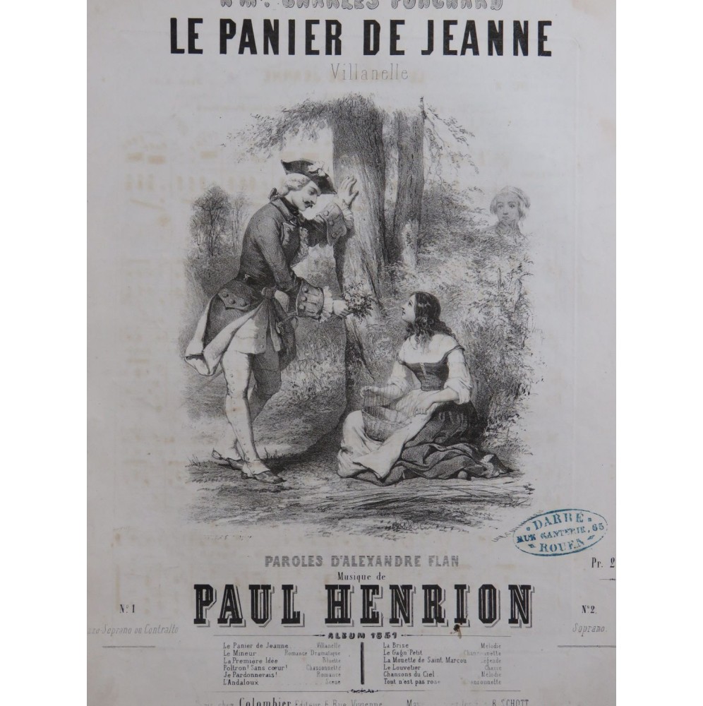 HENRION Paul Le Panier de Jeanne Chant Piano 1851