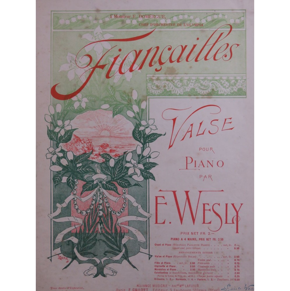 WESLY Emile Fiançailles Valse Piano ca1900