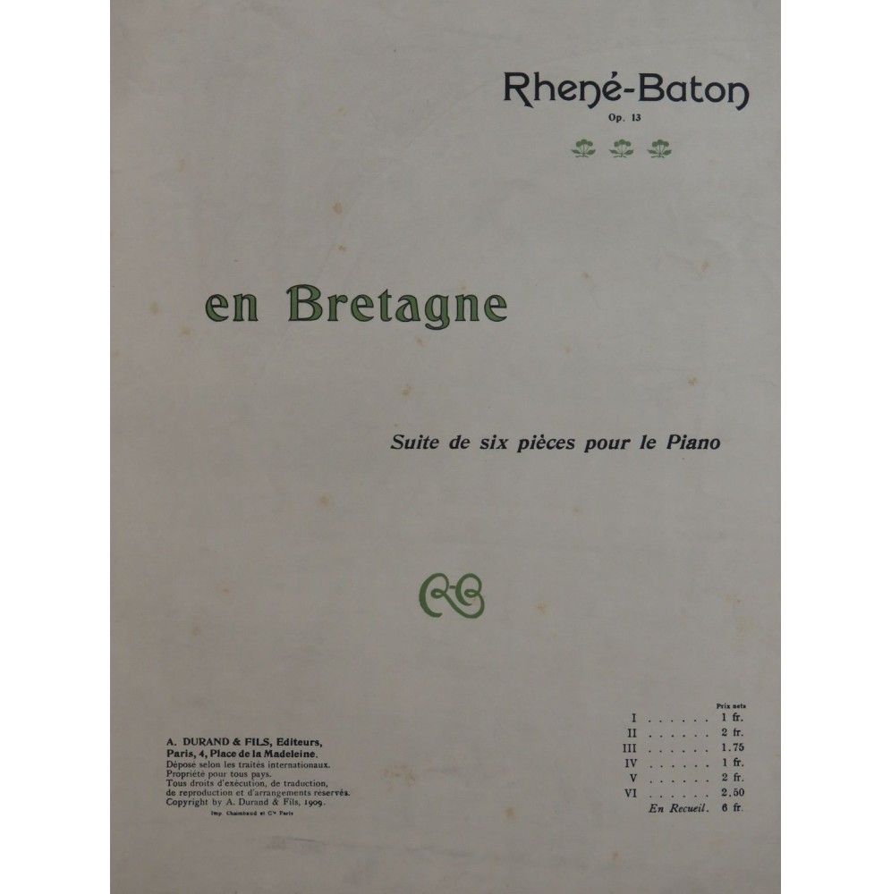 RHENÉ-BATON En Bretagne No 2 Piano 1909