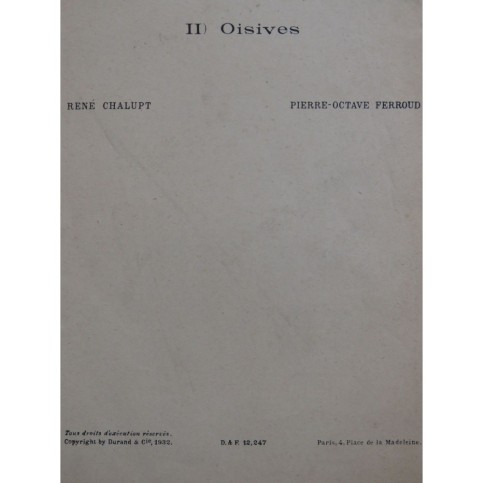 FERROUD Pierre-Octave Oisives Chant 1932