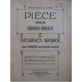 SPORCK Georges Pièce pour Grand Orgue Dédicace Orgue 1913