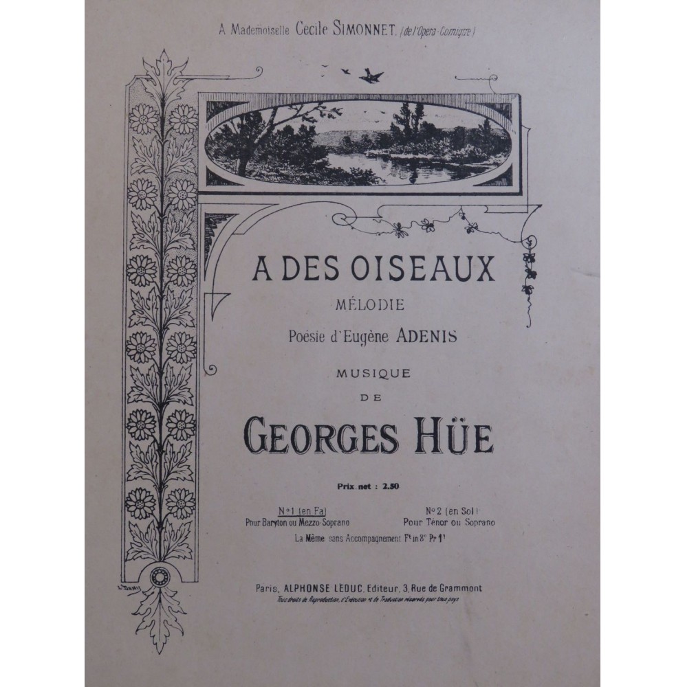 HÜE Georges A des Oiseaux Chant Piano ca1890