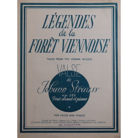 STRAUSS Johann Légendes de la Forêt Viennoise op 325 Valse Piano ca1920