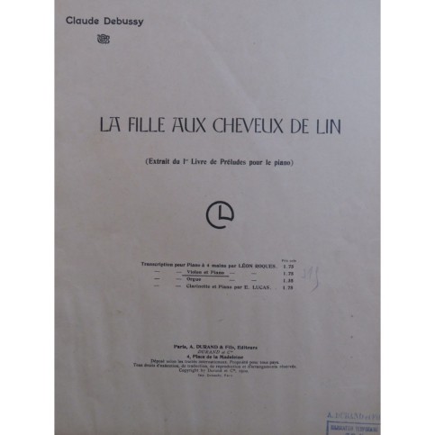 DEBUSSY Claude La Fille aux Cheveux de Lin Piano Violon