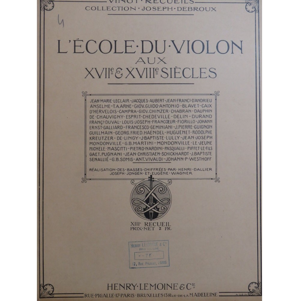 LECLAIR BLAVET SOMIS Pièces pour Piano Violon 1925
