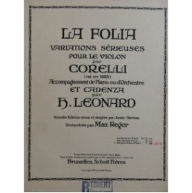 CORELLI Arcangelo La Folia Violon Piano ca1914
