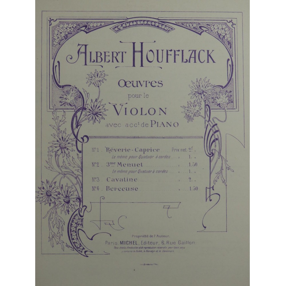 HOUFFLACK Albert Berceuse op 44 Violon Piano