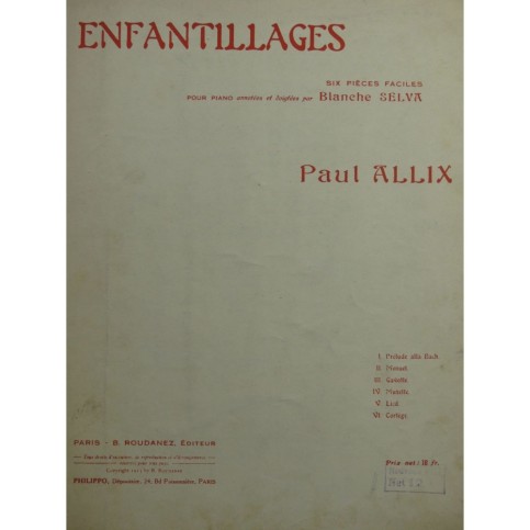 ALLIX Paul Enfantillages 6 Pièces Piano 1913