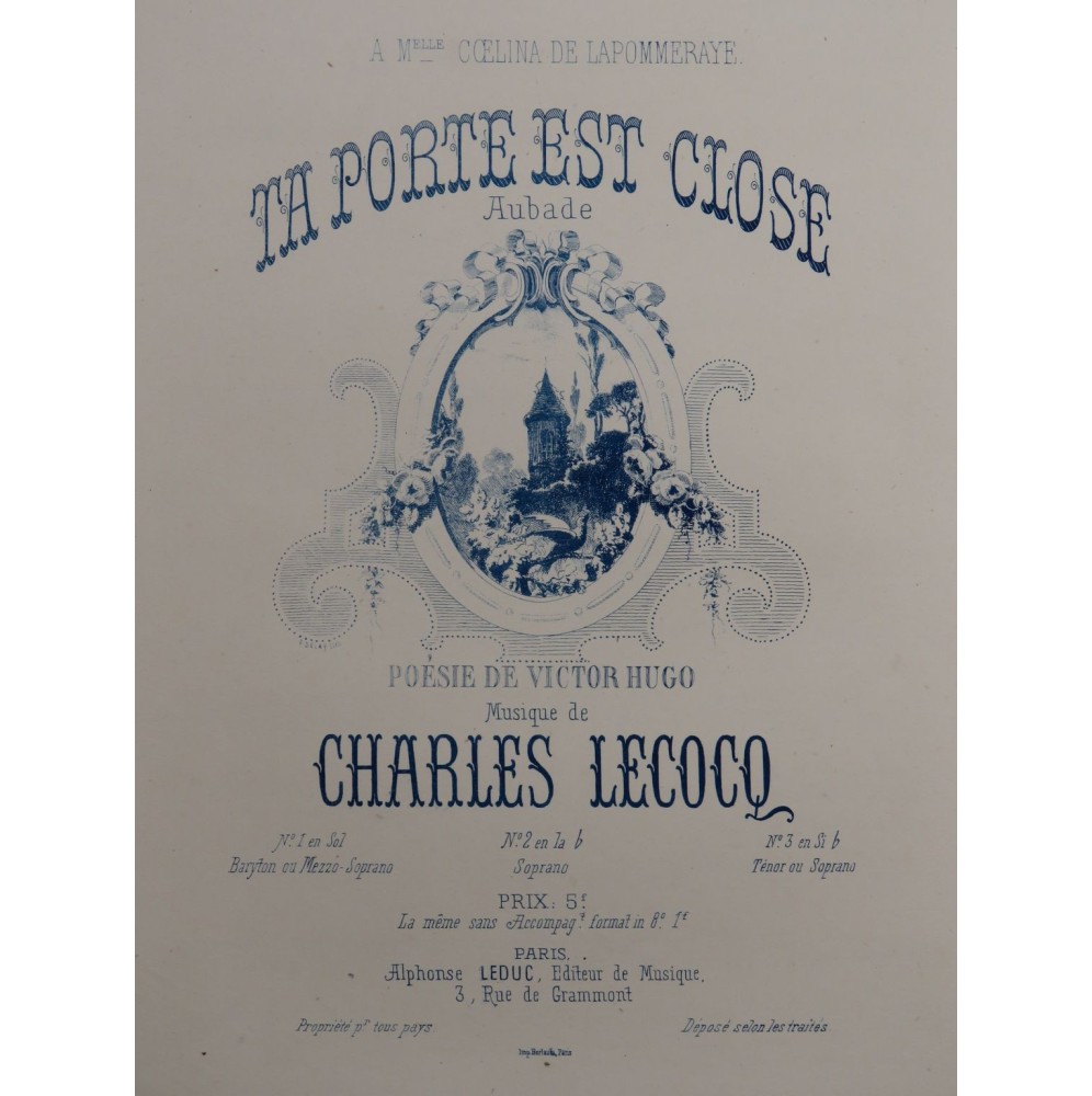 LECOCQ Charles Ta Porte est Close Chant Piano ca1877