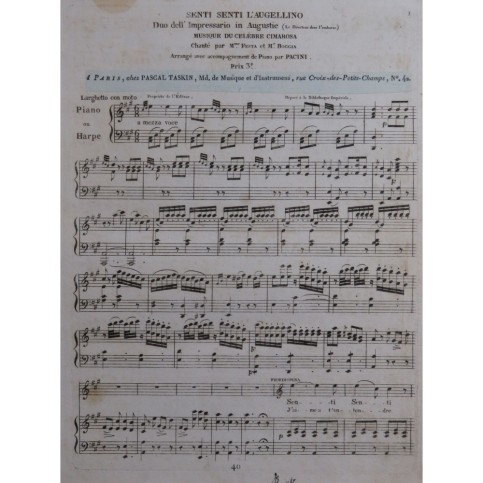 CIMAROSA Domenico Senti Senti l'Augellino Chant Piano ou Harpe ca1820