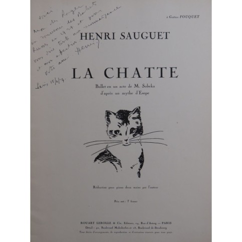 SAUGUET Henri La Chatte Ballet Dédicace Piano 1927