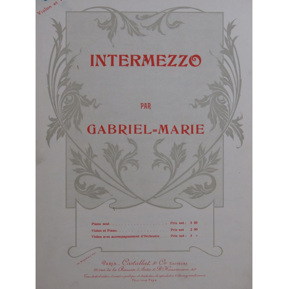 GABRIEL-MARIE Intermezzo Piano Violon