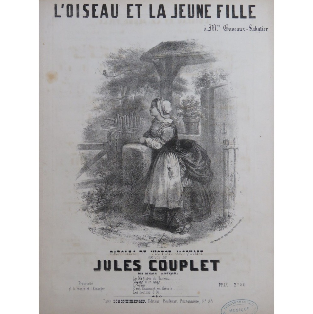 COUPLET Jules L'Oiseau et la Jeune Fille Chant Piano ca1850