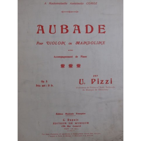 PIZZI Ugo Aubade op 8 Piano Violon ou Mandoline