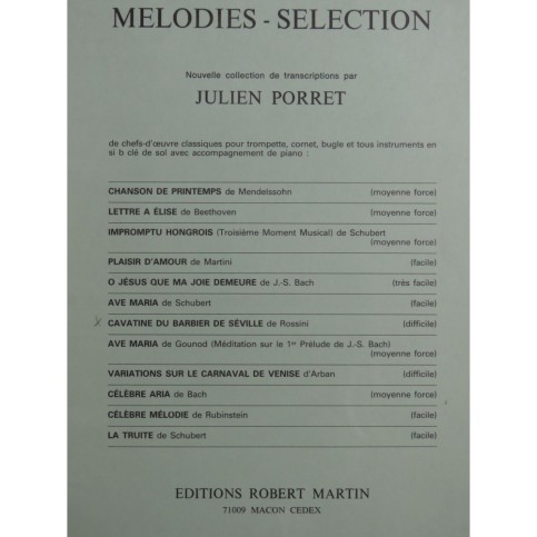 ROSSINI G. Cavatine du Barbier de Seville Piano Cornet ou Trompette 1976