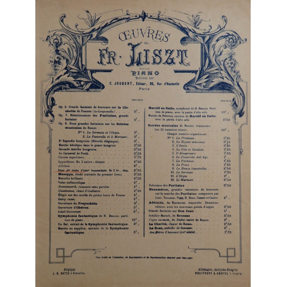LISZT Franz Grandes Études No 1 à 8 Piano ca1900