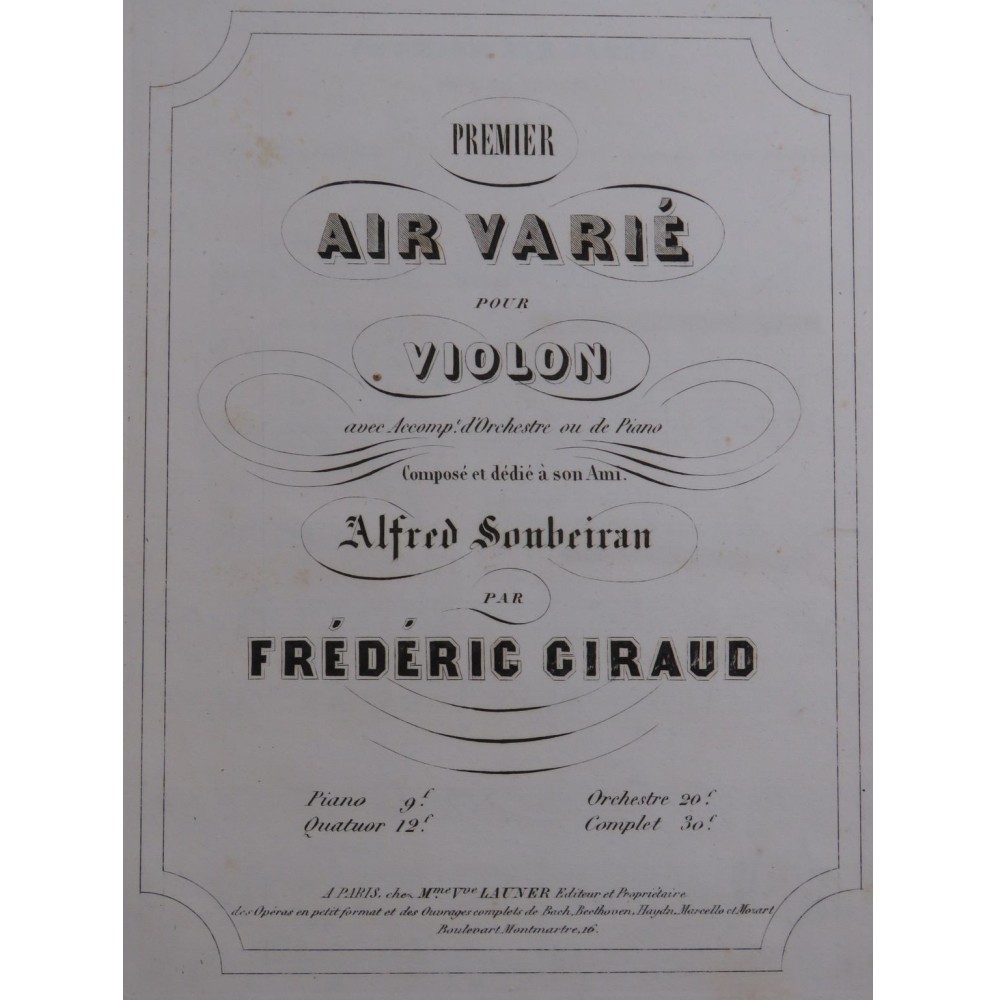 GIRAUD Frédéric Premier Air Varié Piano Violon XIXe