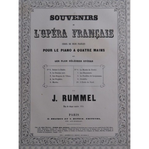 RUMMEL Joseph La Muette de Portici Souvenir Piano 4 mains ca1865