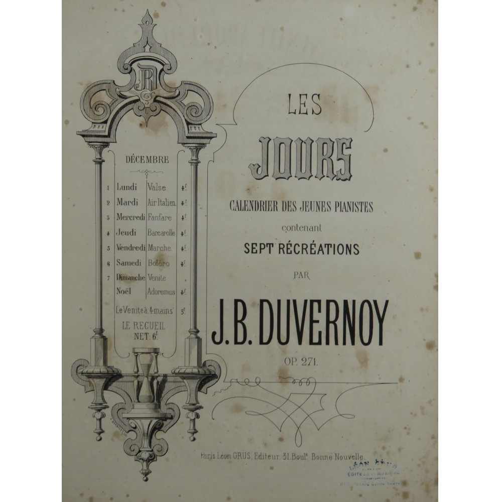 DUVERNOY J. B. Venite Adoremus op 271 Piano 4 Mains XIXe