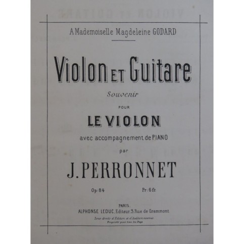 PERRONNET Joanni Violon et Guitare Souvenir Violon Piano 1886
