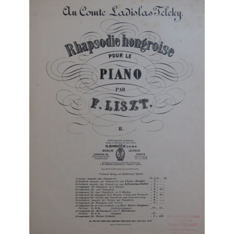 LISZT Franz Rhapsodie Hongroise No 2 Piano ca1911