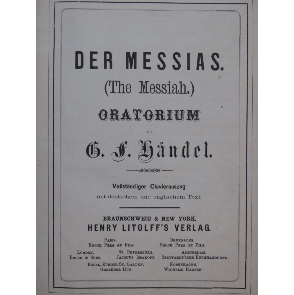 HAENDEL G. F. Der Messias The Messiah Chant Piano XIXe
