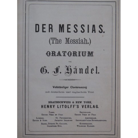 HAENDEL G. F. Der Messias The Messiah Chant Piano XIXe