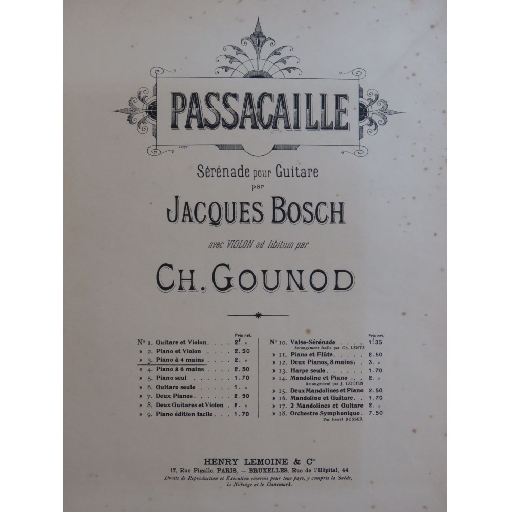 GOUNOD Charles Passacaille Sérénade Piano 4 mains 1885
