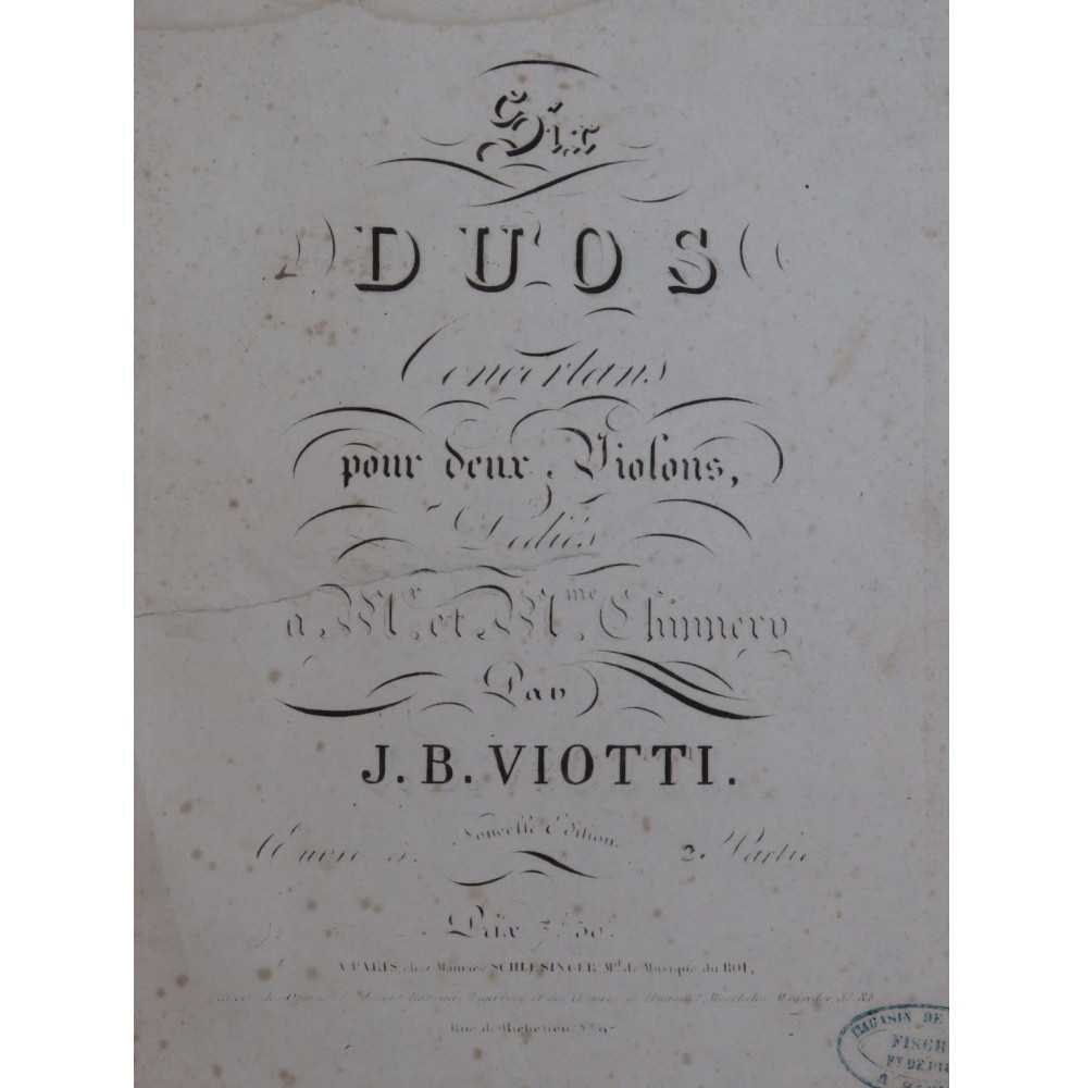 VIOTTI J. B. Six Duos op 5 2e Partie pour deux Violons ca1830