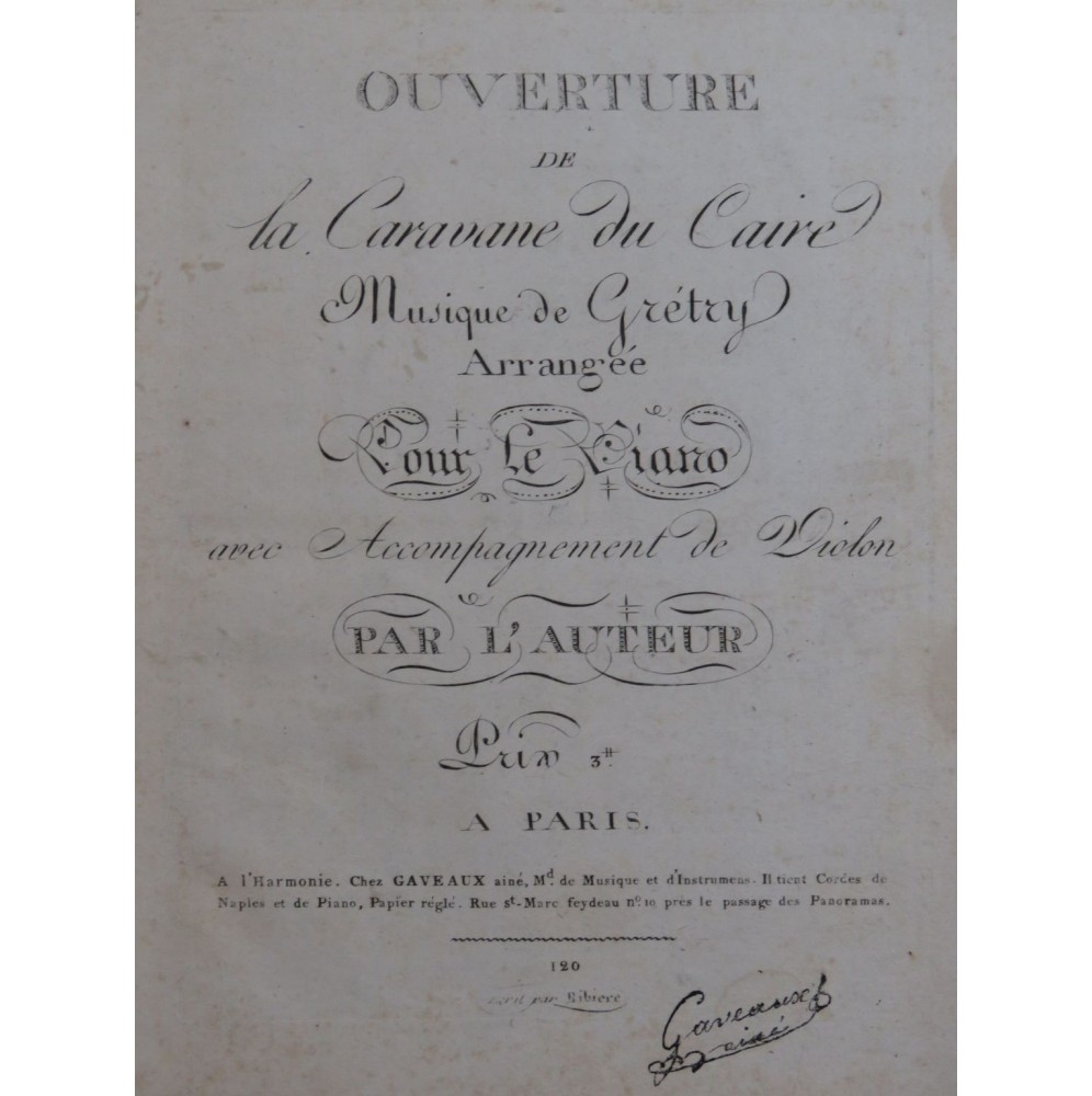 GRÉTRY André La Caravane du Caire Ouverture Piano ca1790