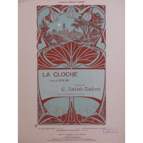 SAINT-SAËNS Camille La Cloche Chant Piano 1928