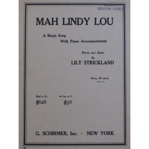 STRICKLAND Lily Mah Lindy Lou Chant Piano 1920
