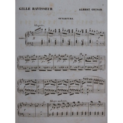 GRISAR Albert Gille Ravisseur Opéra Chant Piano ca1850
