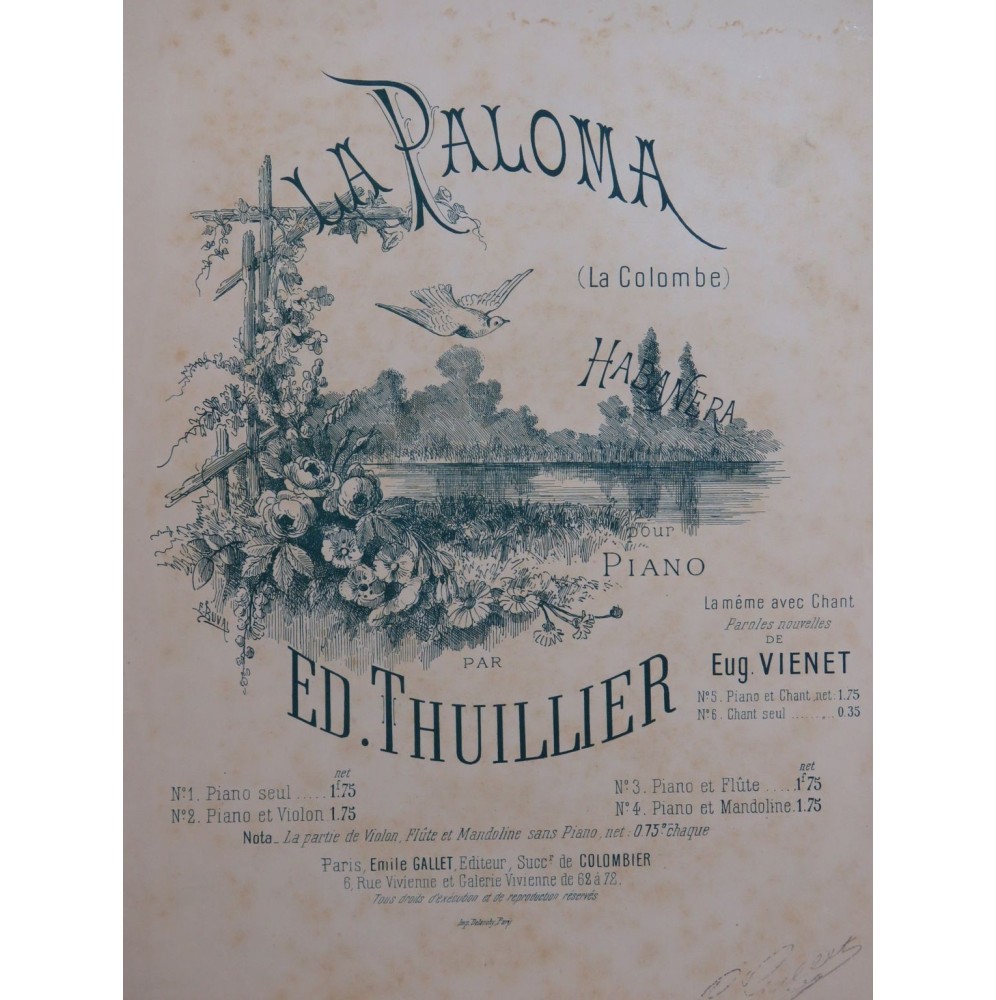 THUILLIER Edmond La Paloma Piano ca1895