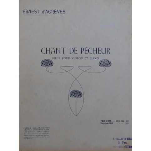 D'AGRÈVES Ernest Chant de Pêcheur Violon Piano