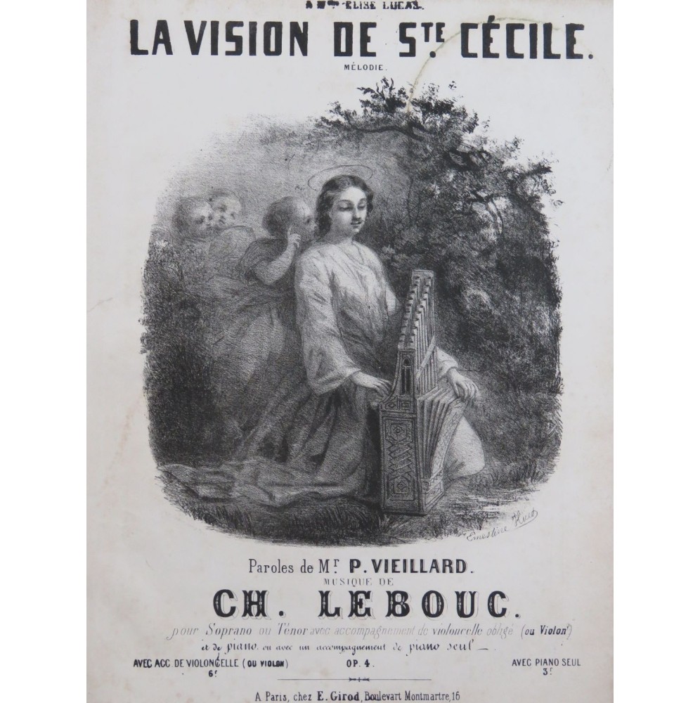 LEBOUC Ch. La Vision de Ste Cécile Chant Piano ca1860