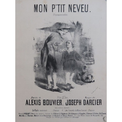 DARCIER Joseph Mon P'tit Neveu Chant Piano ca1880