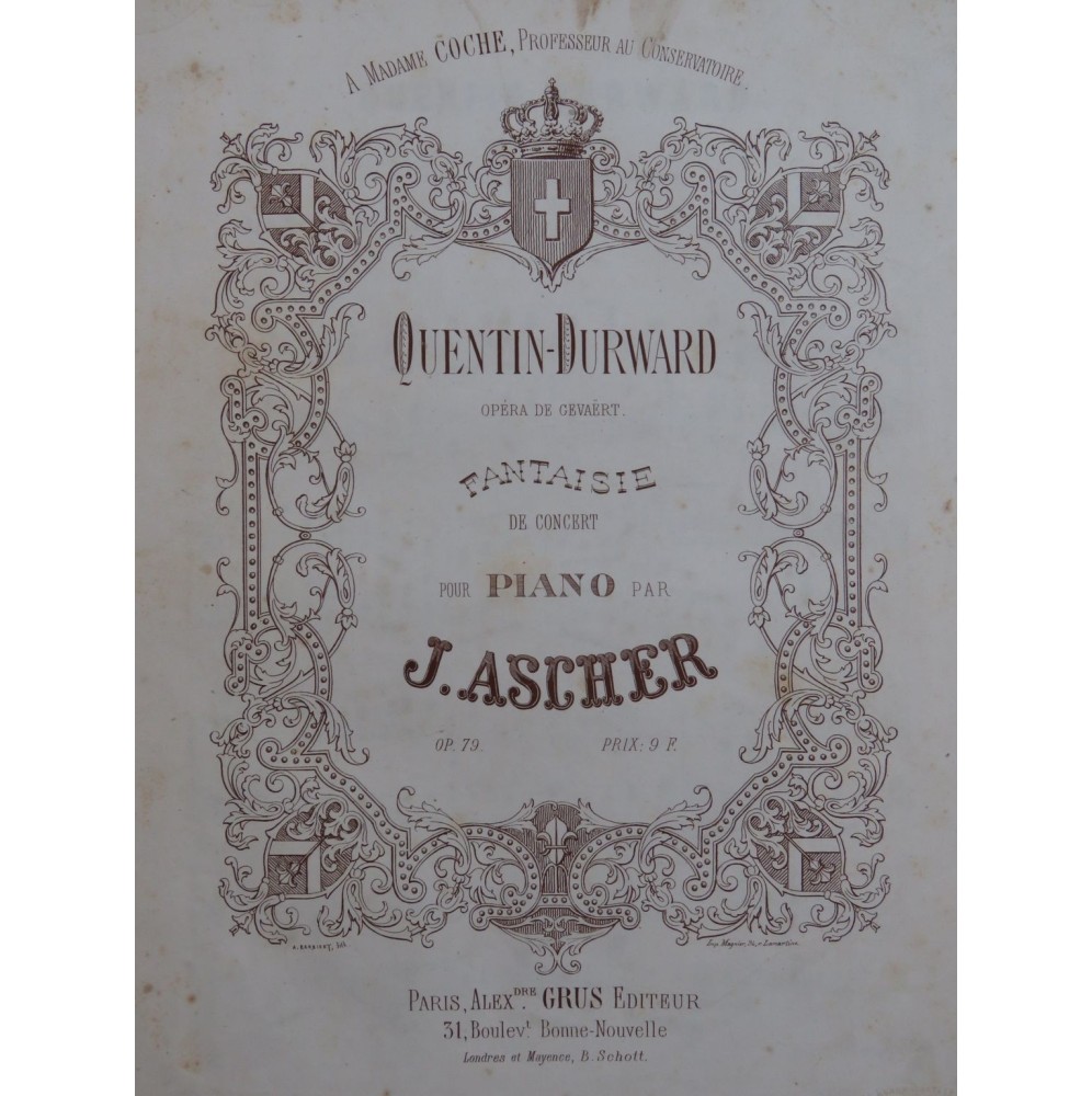 ASCHER Joseph Quentin Durward Gevaert Fantaisie Piano ca1860