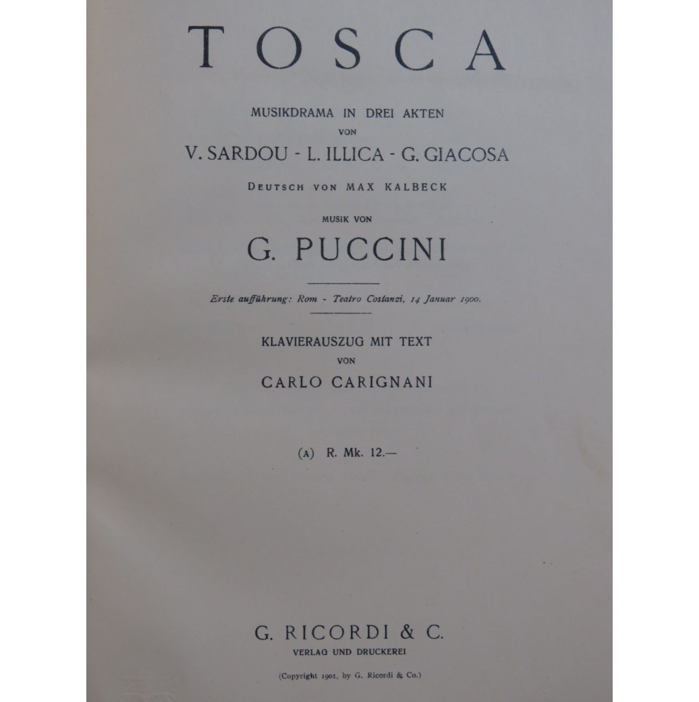 PUCCINI Giacomo Tosca Opéra Paroles en allemand Chant Piano