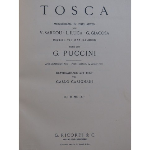PUCCINI Giacomo Tosca Opéra Paroles en allemand Chant Piano
